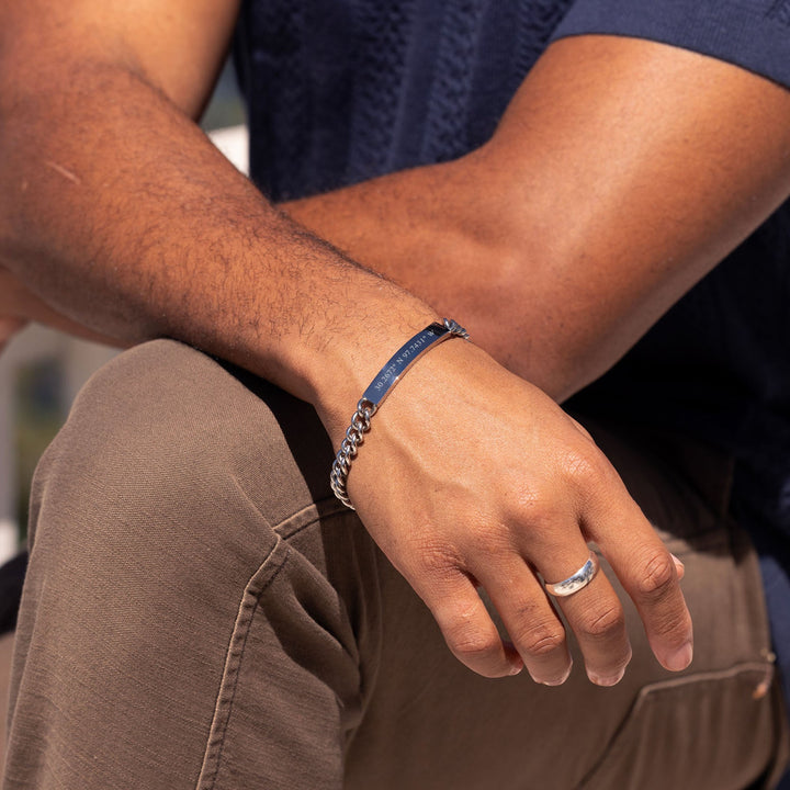 Custom Coordinate Slim Figaro Stainless Steel Bracelet