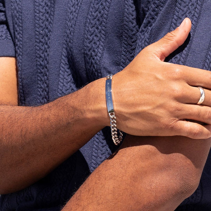 Custom Coordinate Slim Figaro Stainless Steel Bracelet
