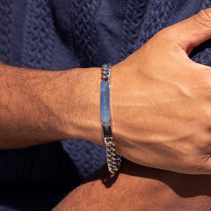 Custom Coordinate Slim Figaro Stainless Steel Bracelet