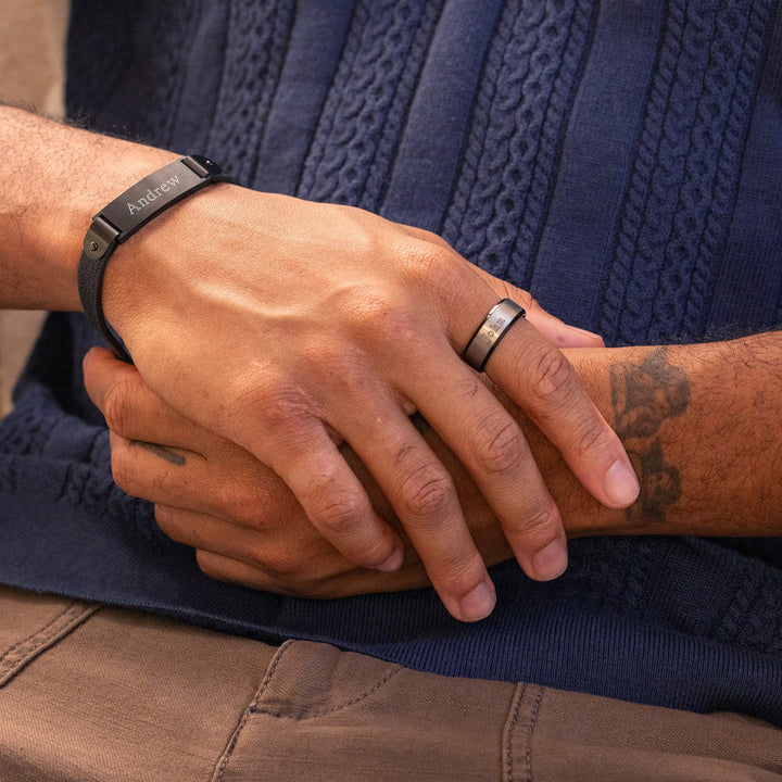 Mens Black Titanium Band with Brushed Silver