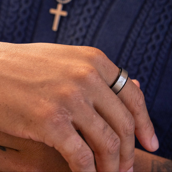 Mens Black Titanium Band with Brushed Silver