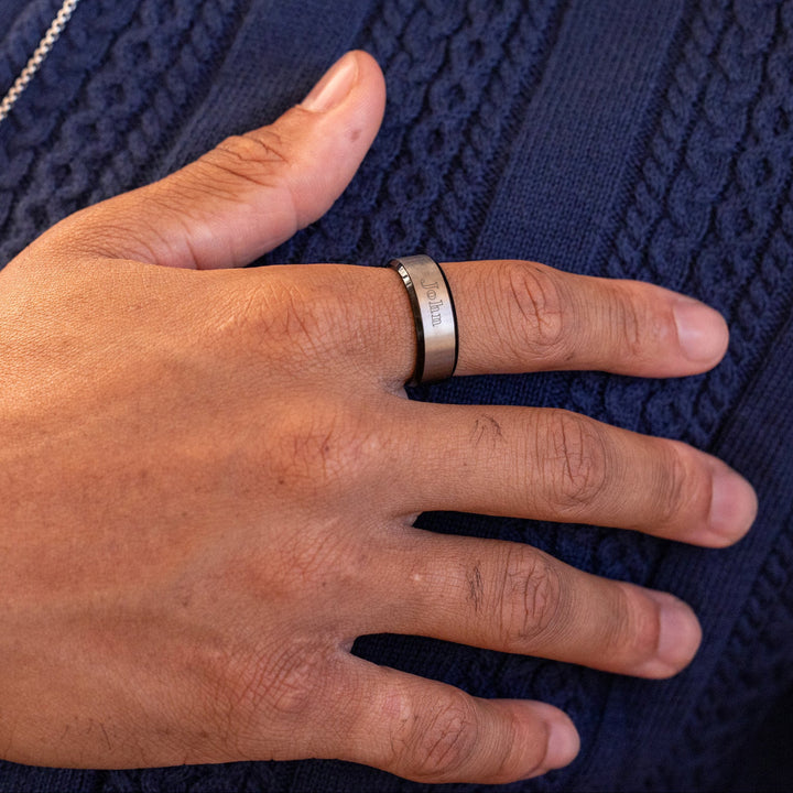 Mens Black Titanium Band with Brushed Silver
