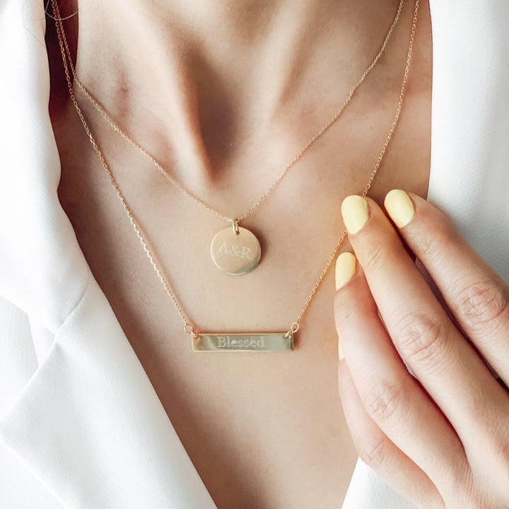 Engravable Bar and Round Tag Layered Pendant Set