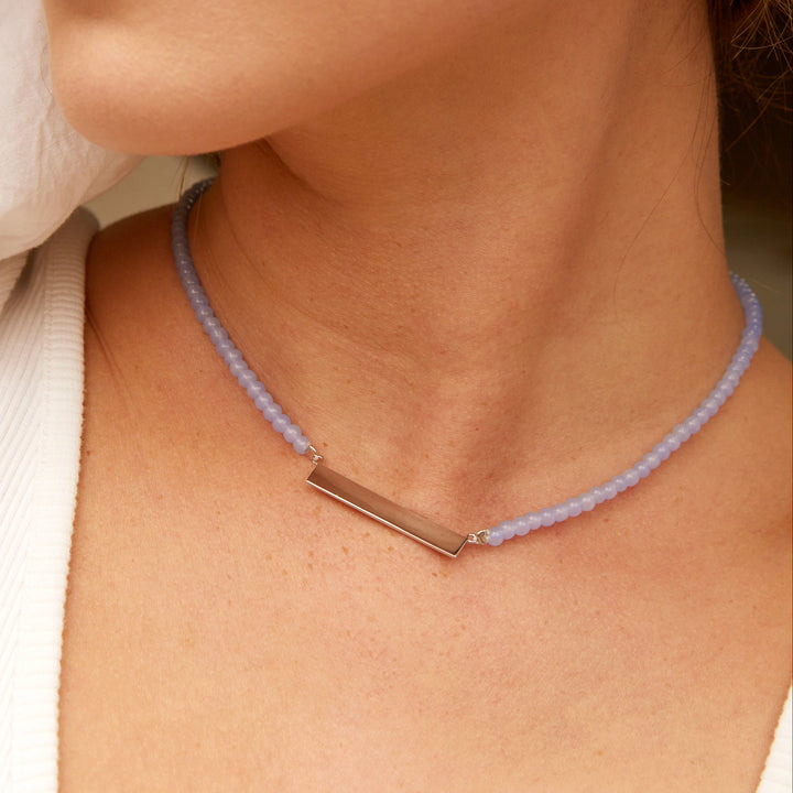 Engravable Beaded Date Bar Necklace