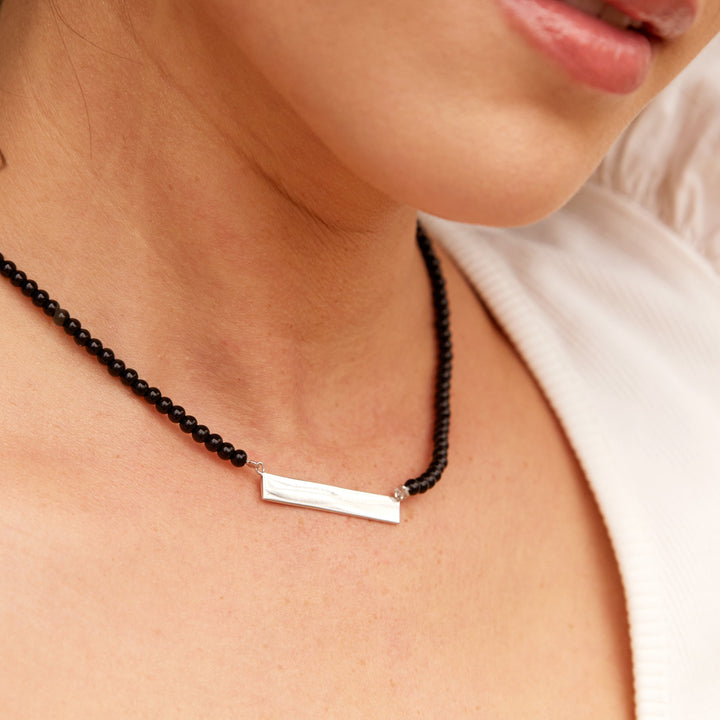 Engravable Beaded Date Bar Necklace