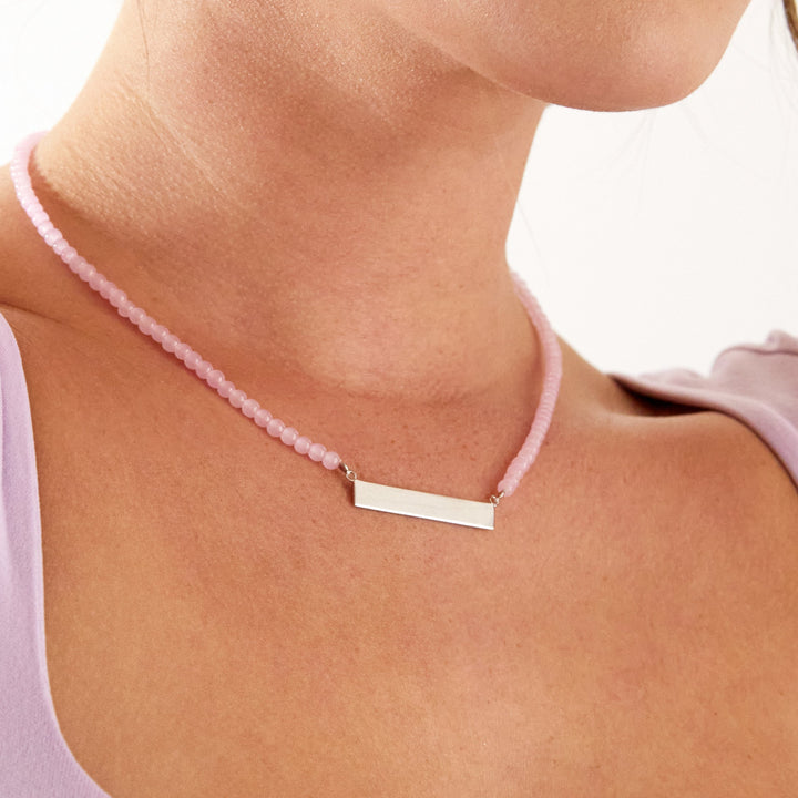 Engravable Beaded Date Bar Necklace