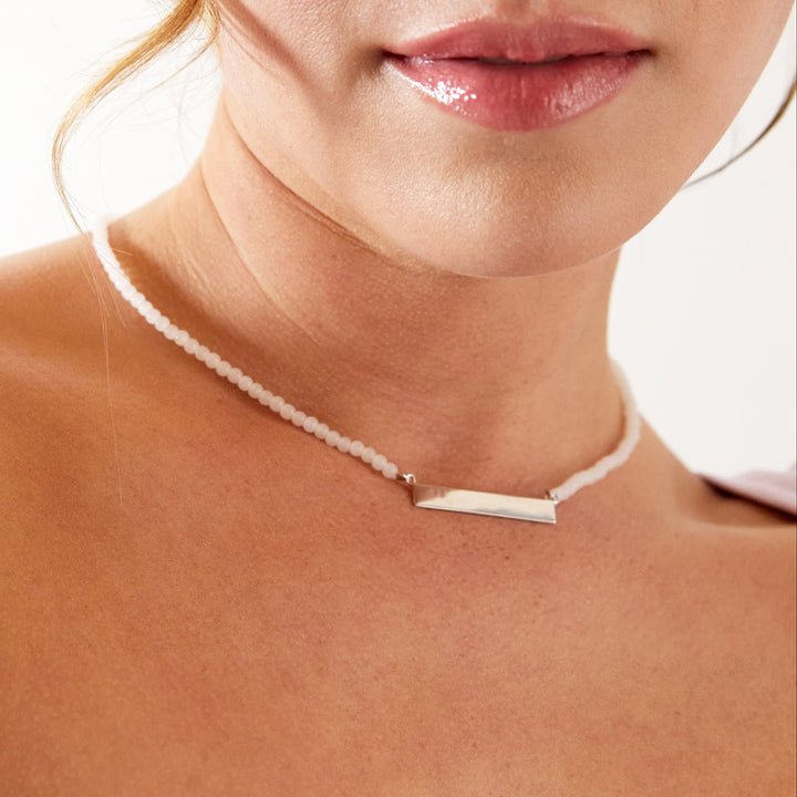 Engravable Beaded Name Bar Necklace