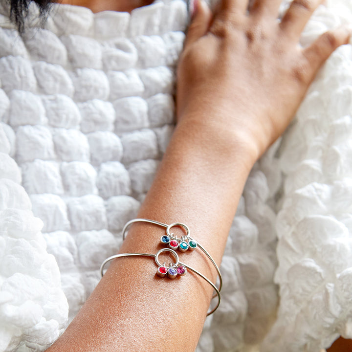 Custom Birthstone Charm Bangle Bracelet