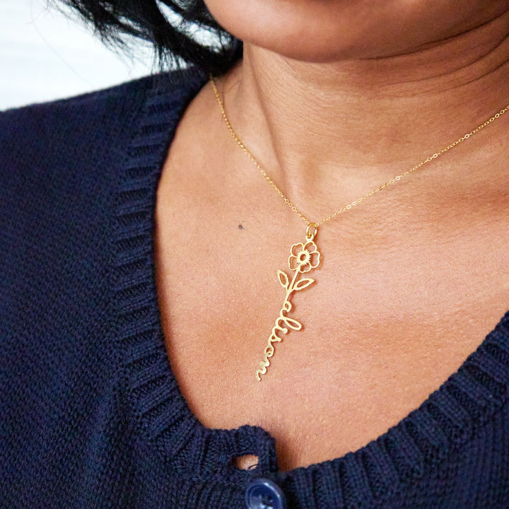 Birth Flower Name Necklace