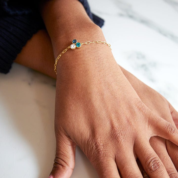 Custom Paperclip Chain Birthstone Flower Bezel Bracelet