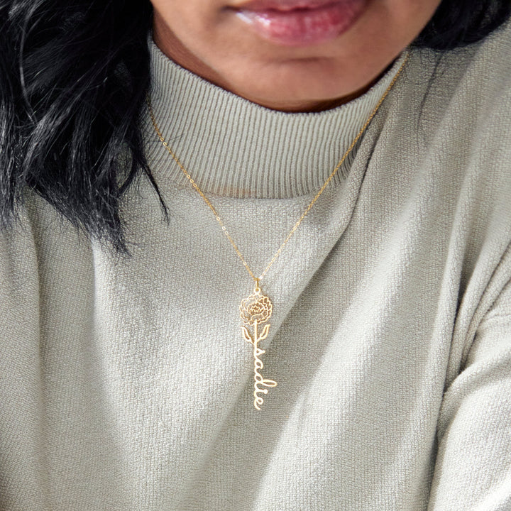 Birth Flower Name Necklace
