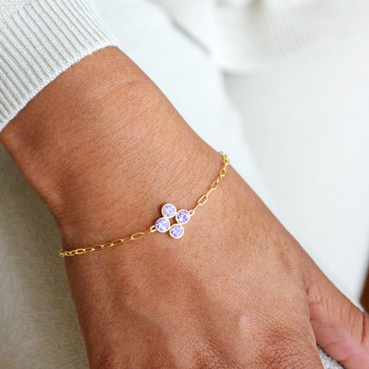 Custom Paperclip Chain Birthstone Flower Bezel Bracelet