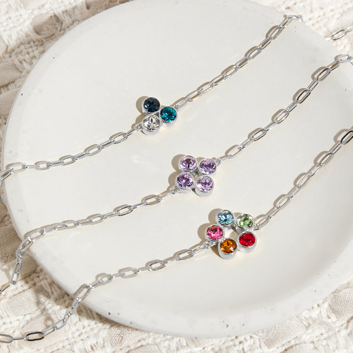 Custom Paperclip Chain Birthstone Flower Bezel Bracelet