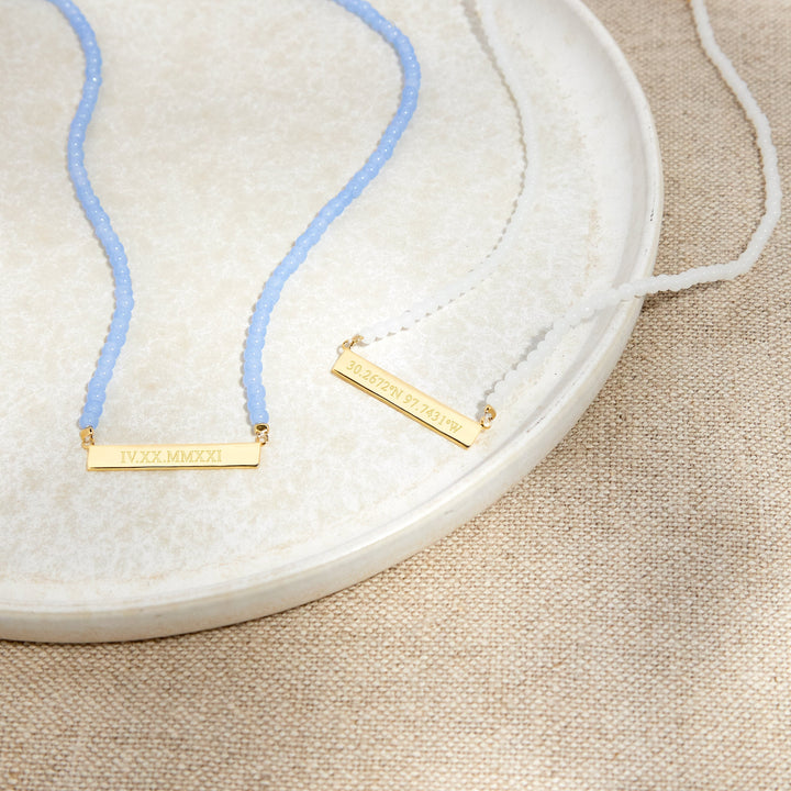 Engravable Beaded Name Bar Necklace