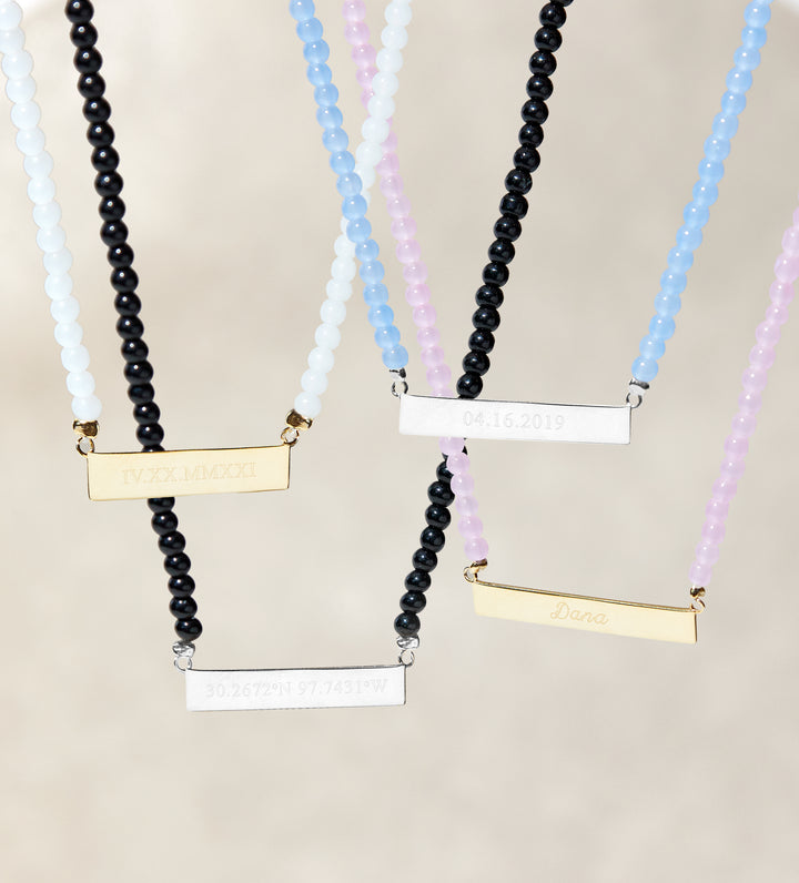 Engravable Roman Numeral Bar Necklace