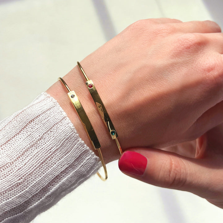 Engravable Birthstone Bar Bangle Bracelet