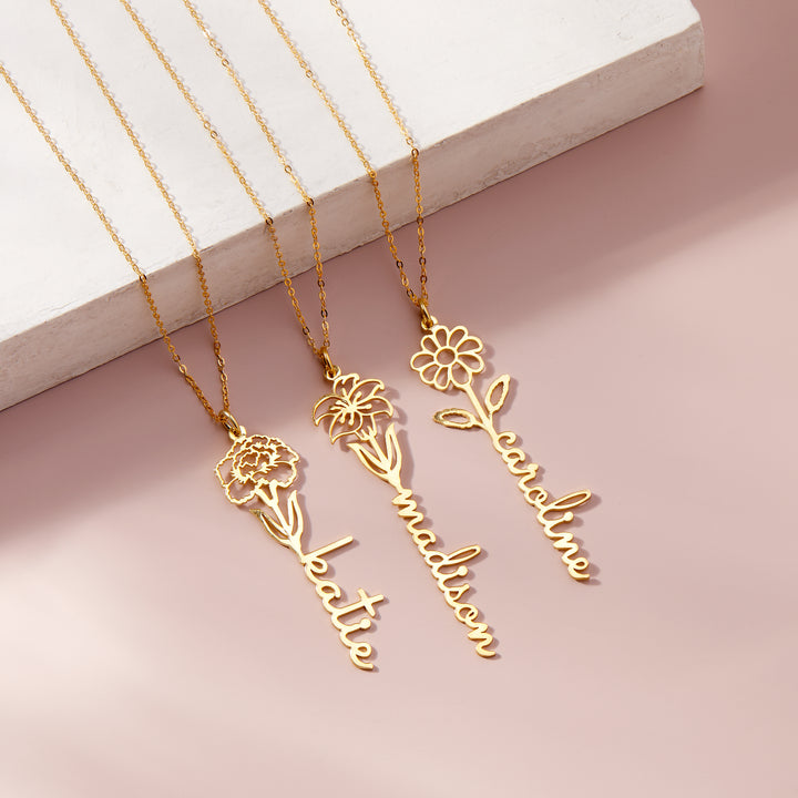 Birth Flower Name Necklace
