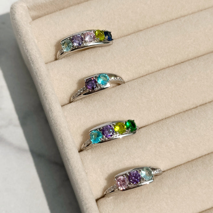 Petite 3 Stone Silver Birthstone Mother&