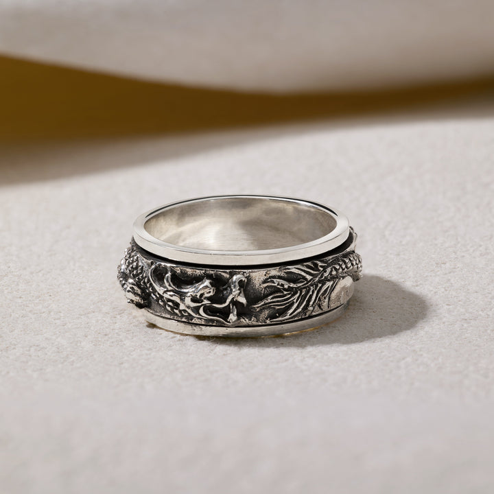 Sterling Silver Dragon Spinner Ring