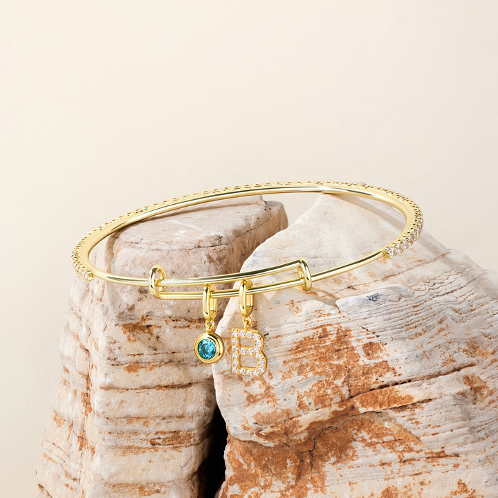 CZ Tennis Birthstone and Initial Charm Bangle