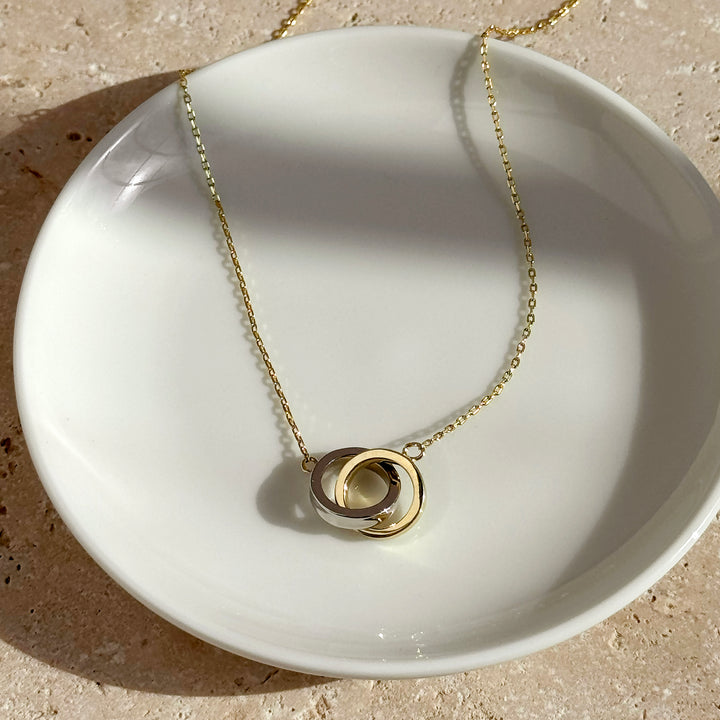 Sterling Silver Two Tone Interlock Ring Necklace