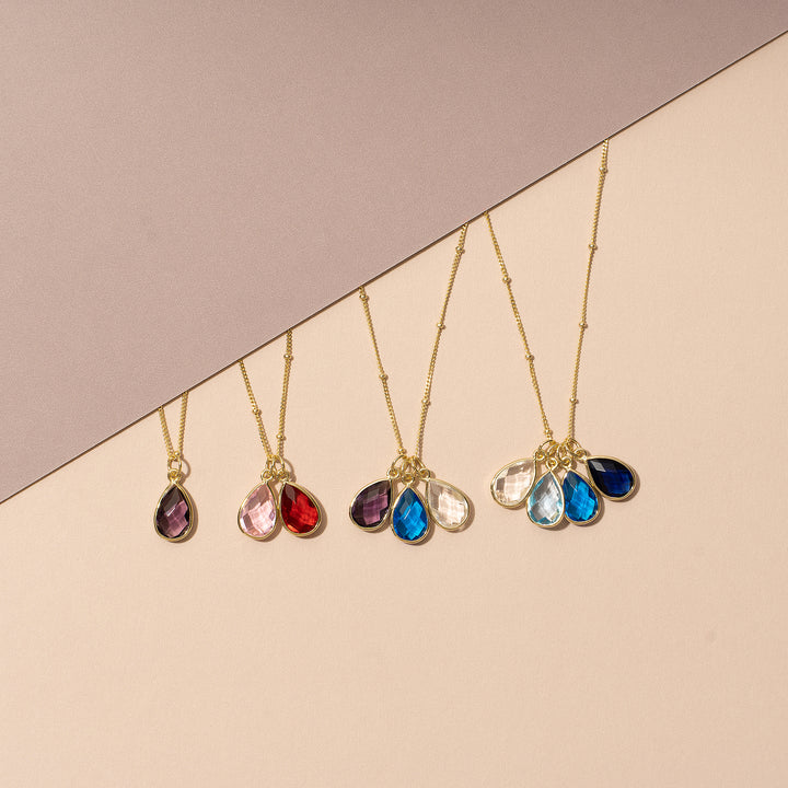Sterling Silver Four Stone Custom Teardrop Gemstone Pendant
