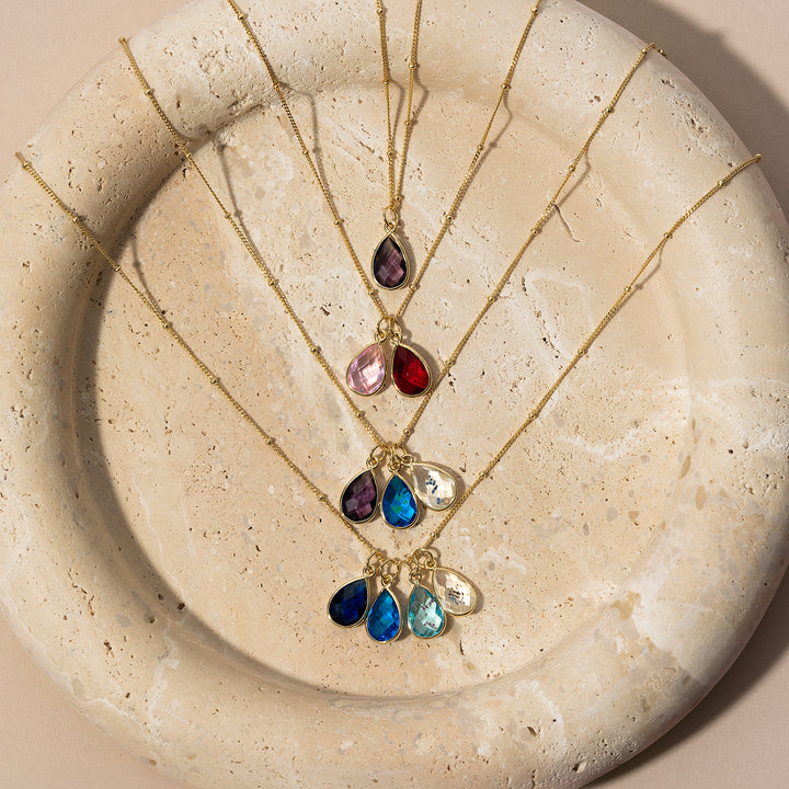 Sterling Silver Four Stone Custom Teardrop Gemstone Pendant