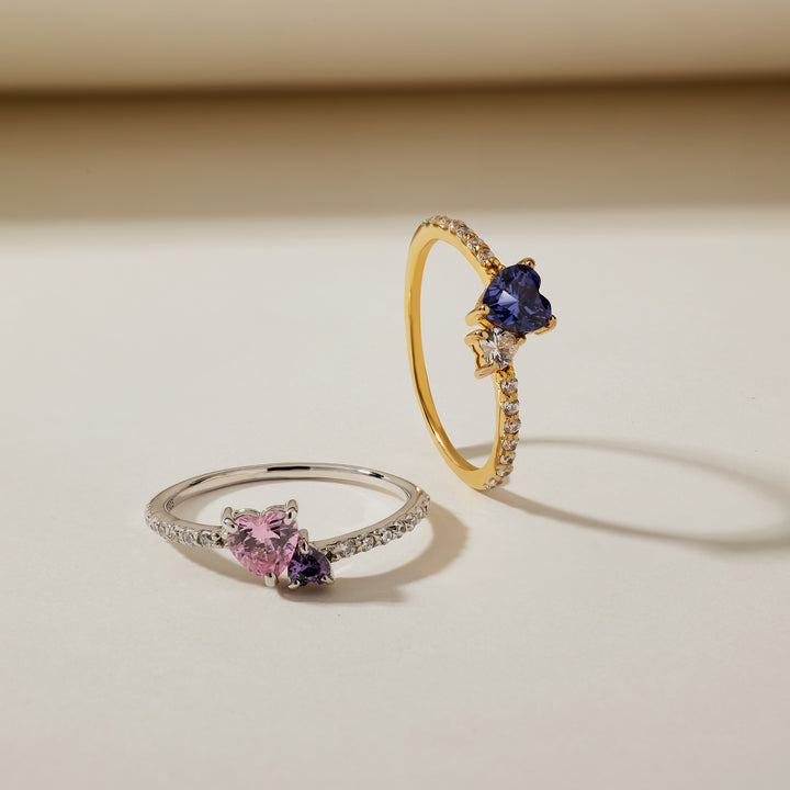 Custom Birthstone Double Heart Ring