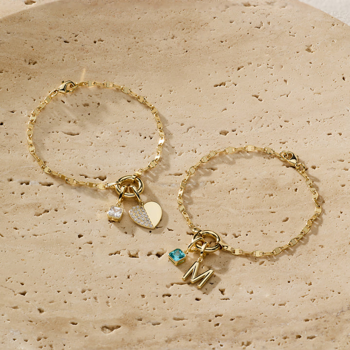 Custom Birthstone and Initial Mirror Charm Bracelet