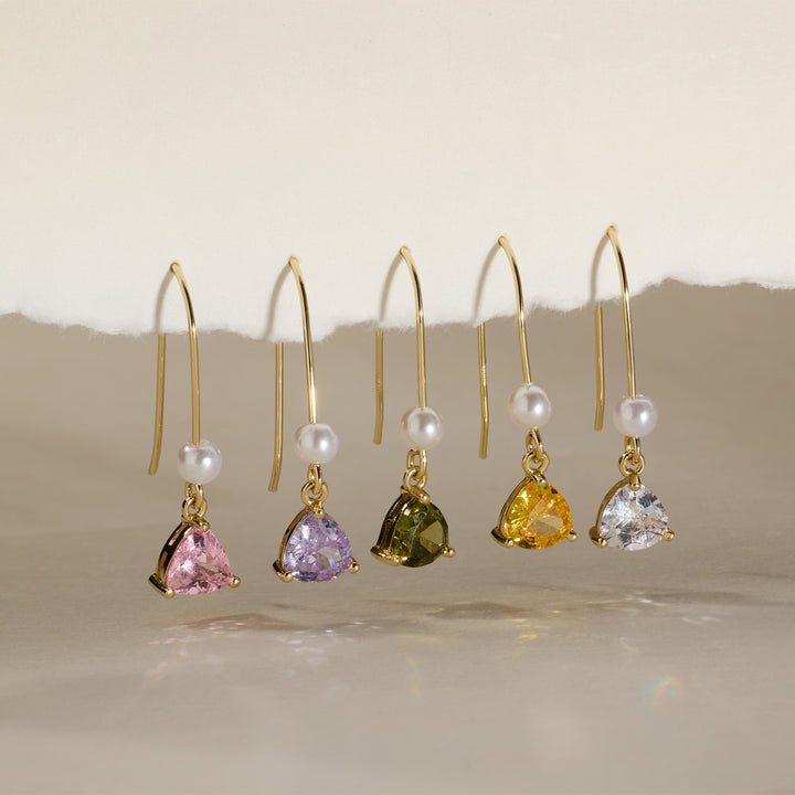 Custom Birthstone Drop Pearl Earrings