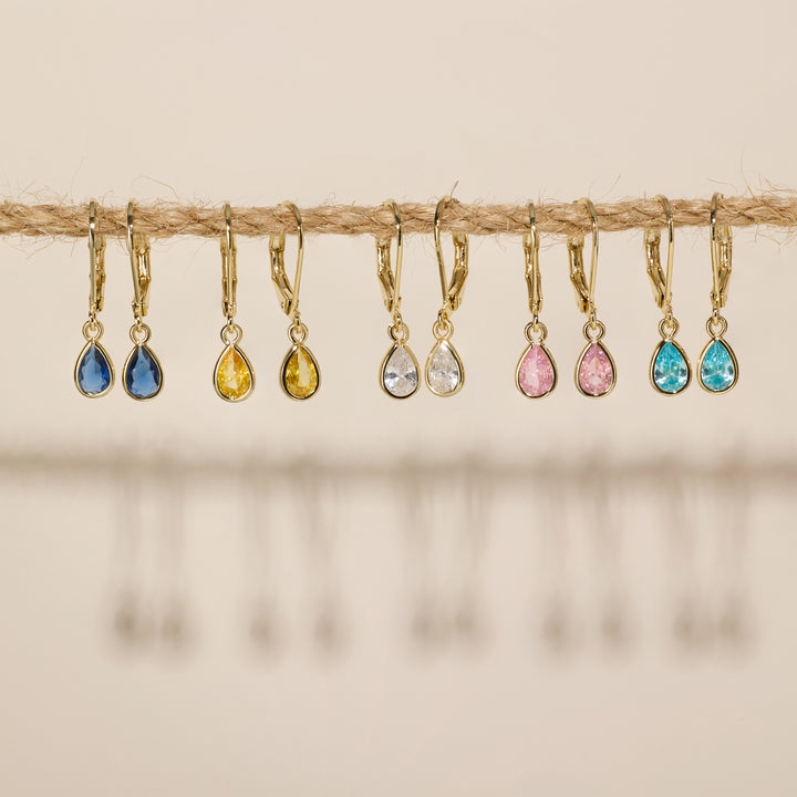 Custom Teardrop Birthstone Bezel Earrings