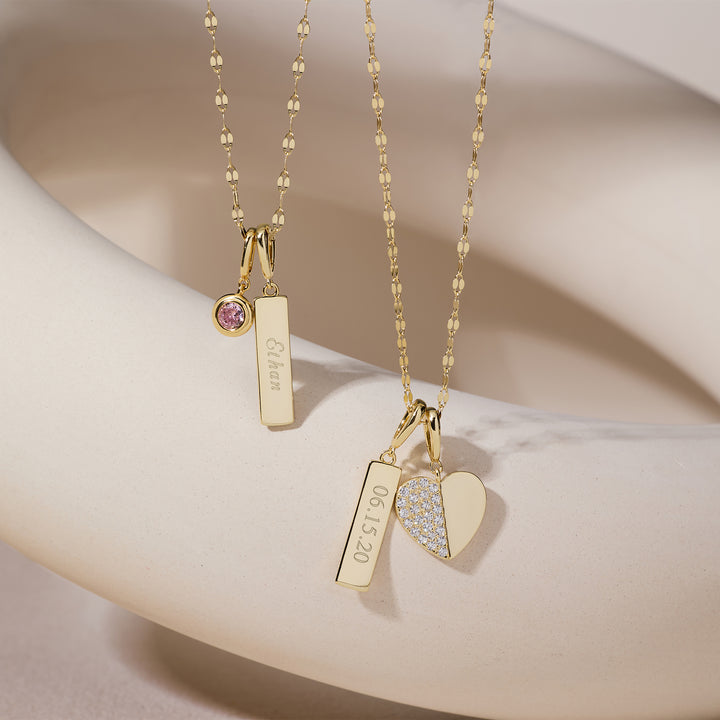 Engravable Birthstone Bar Charm Necklace