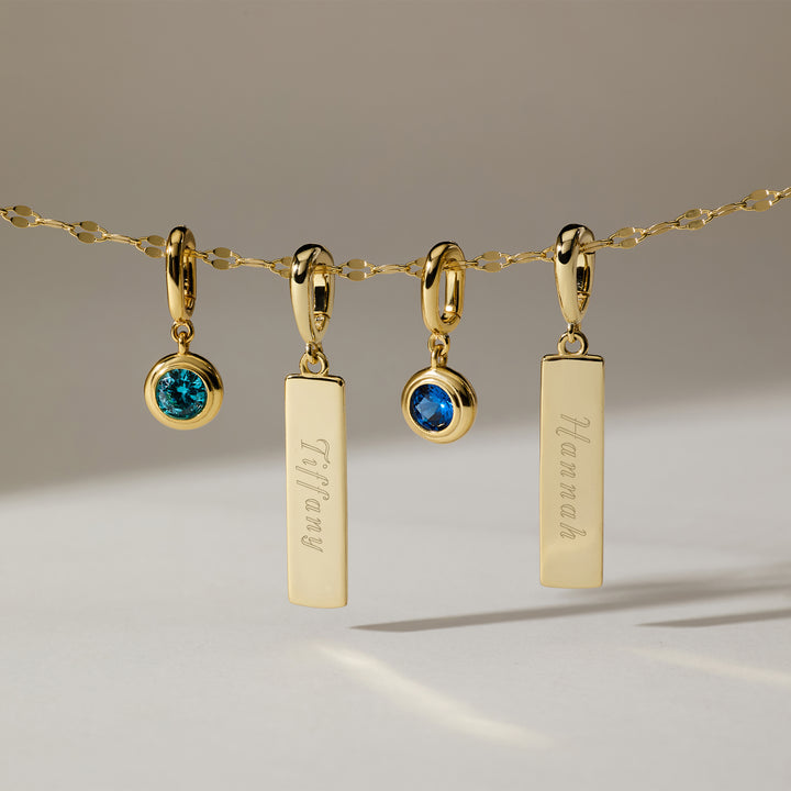 Engravable Birthstone Bar Charm Necklace