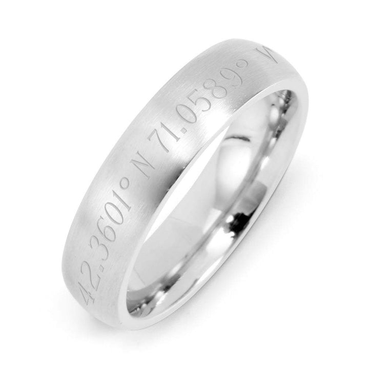Custom Coordinate Brushed Stainless Steel Ring