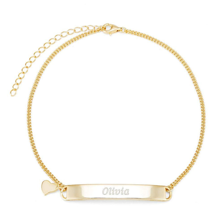 Engravable Name Bar Heart Charm Anklet