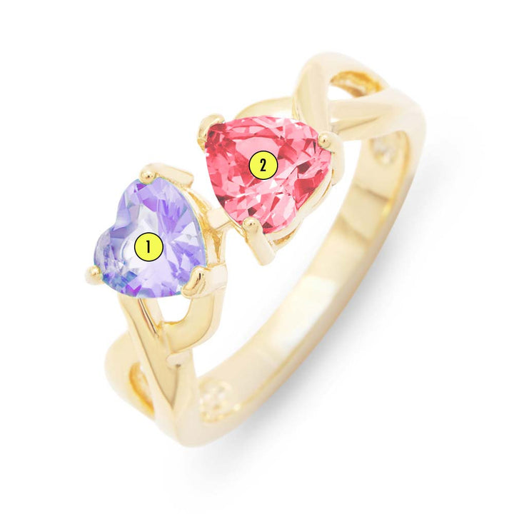 Custom 2 Heart Birthstone Infinity Ring