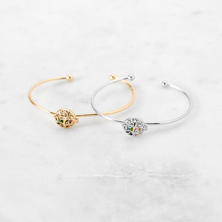 Custom Family Tree Round Birthstone Cuff Bracelet