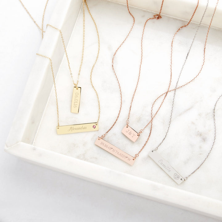 Engravable Petite Name Bar with Diamond Heart