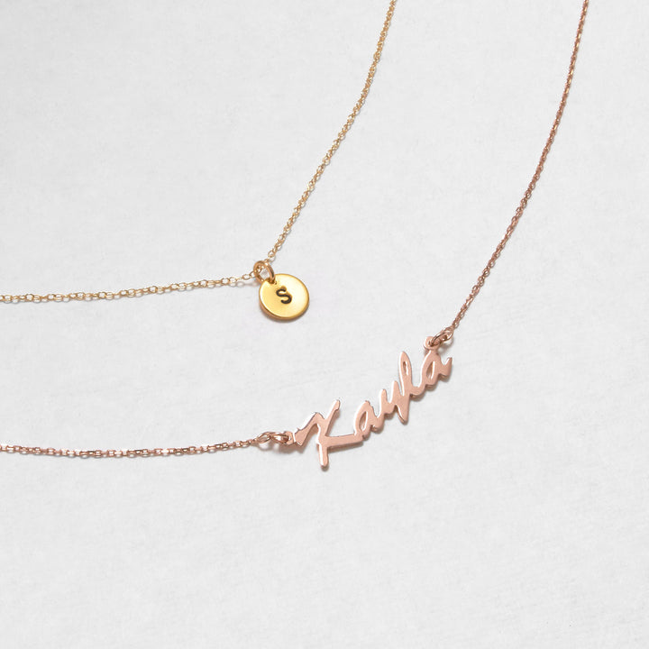 Hand Stamped Tag Mini Initial Necklace