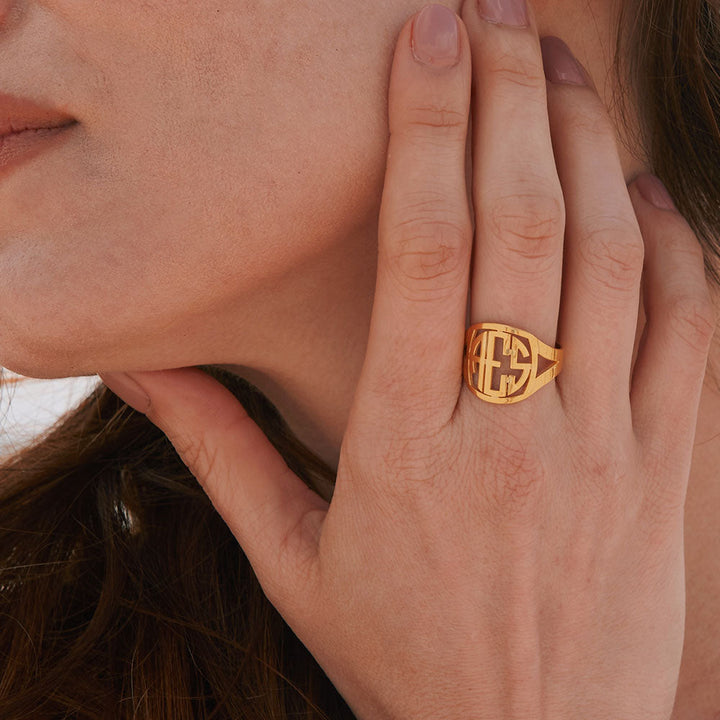Custom Block Monogram Ring