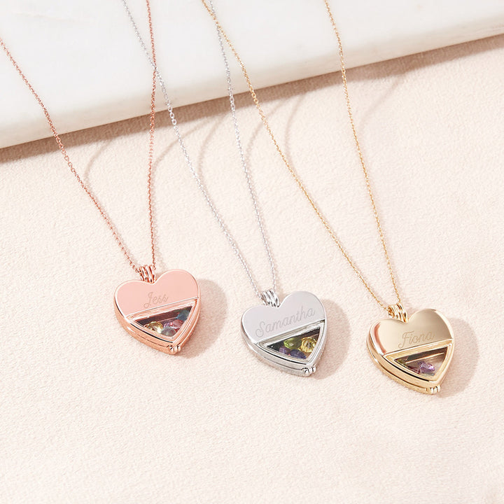 Engravable Glass Heart Round Birthstone Locket