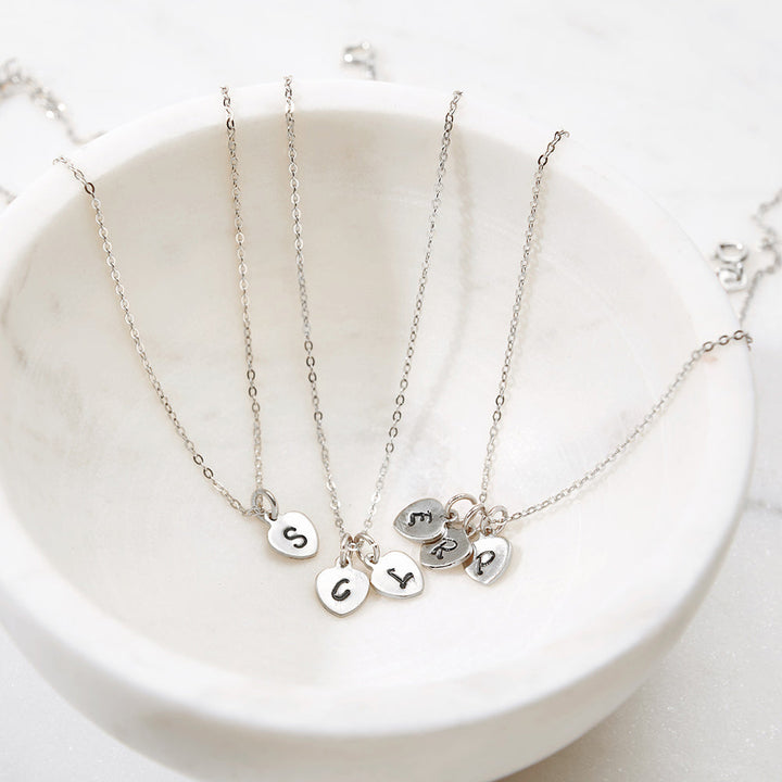 Custom Hand Stamped Heart Tag Mini Initial Necklace
