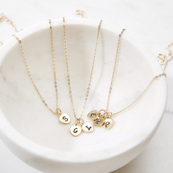 Custom Hand Stamped Heart Tag Mini Initial Necklace