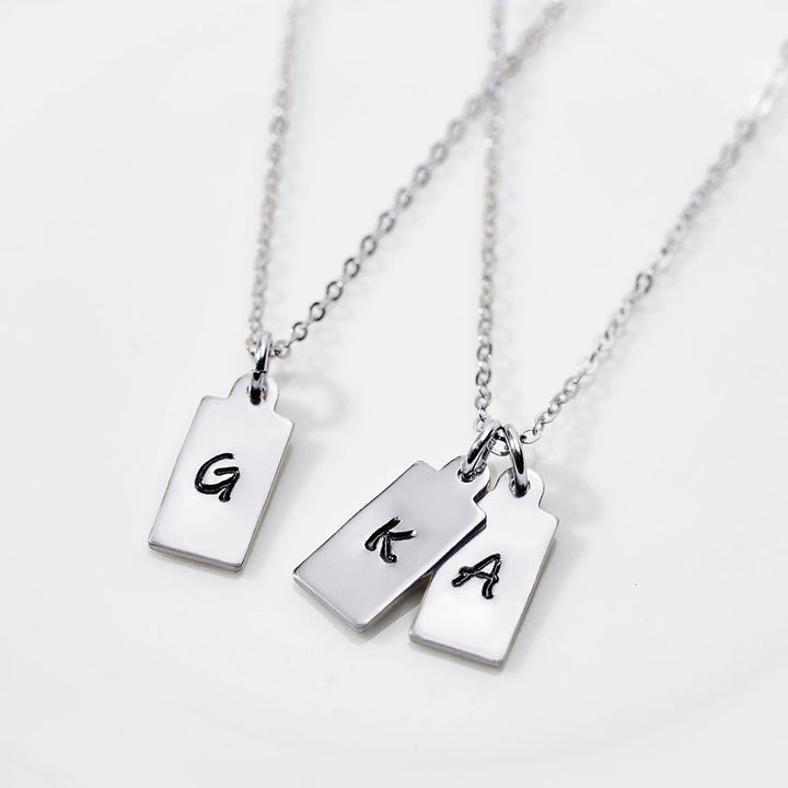 Custom Hand Stamped Rectangle Tag Mini Initial Necklace