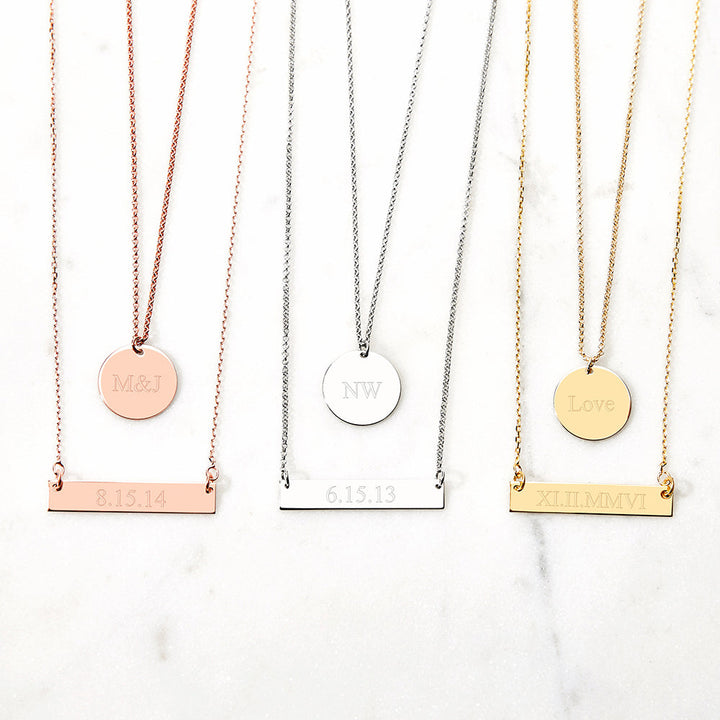 Engravable Bar and Round Tag Layered Pendant Set