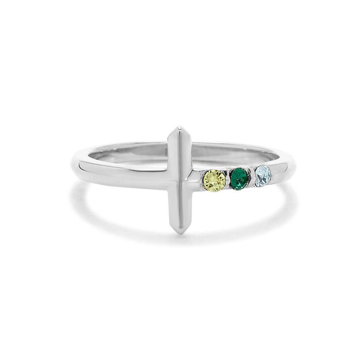 Custom Cross Birthstone Ring
