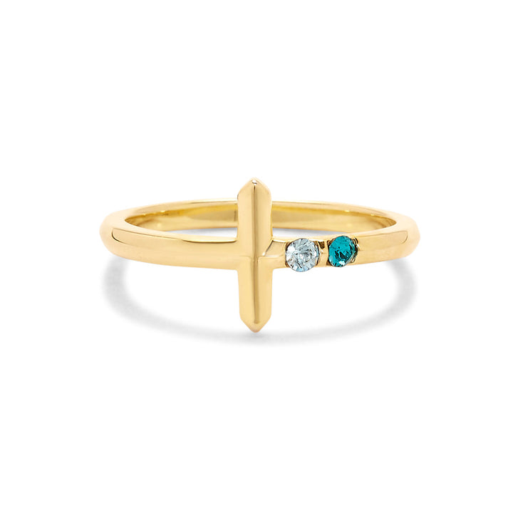 Custom Cross Birthstone Ring