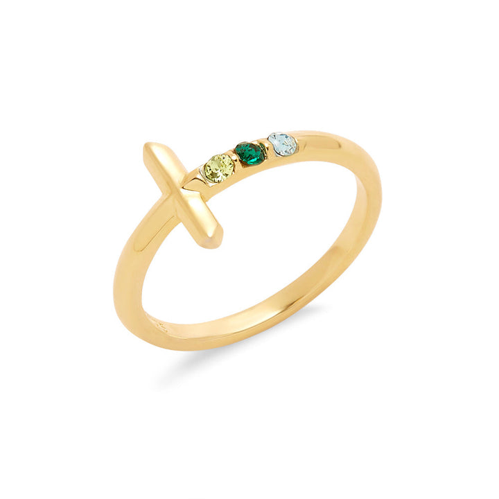 Custom Cross Birthstone Ring
