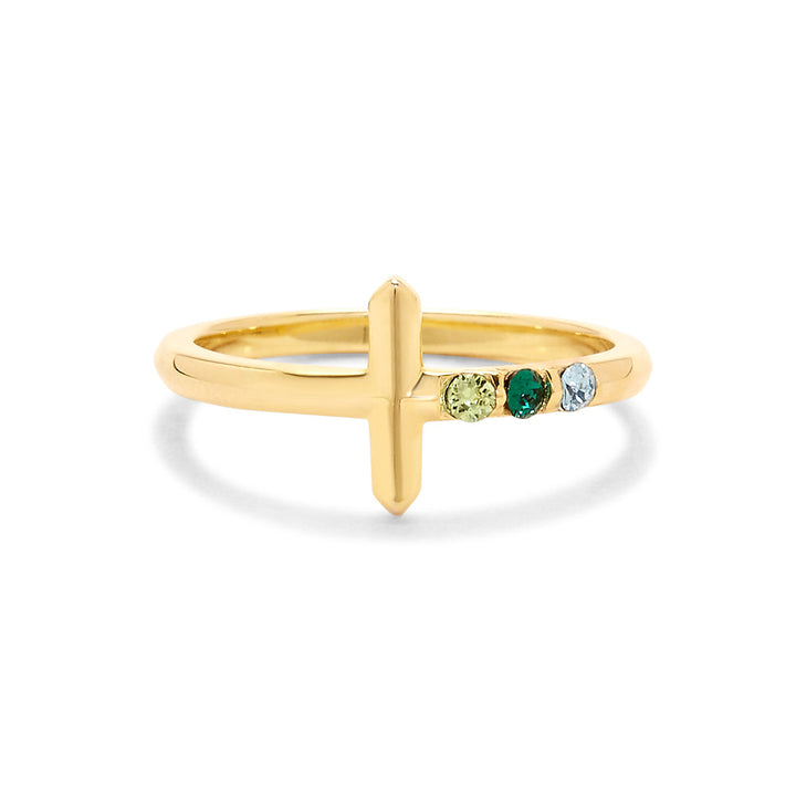 Custom Cross Birthstone Ring