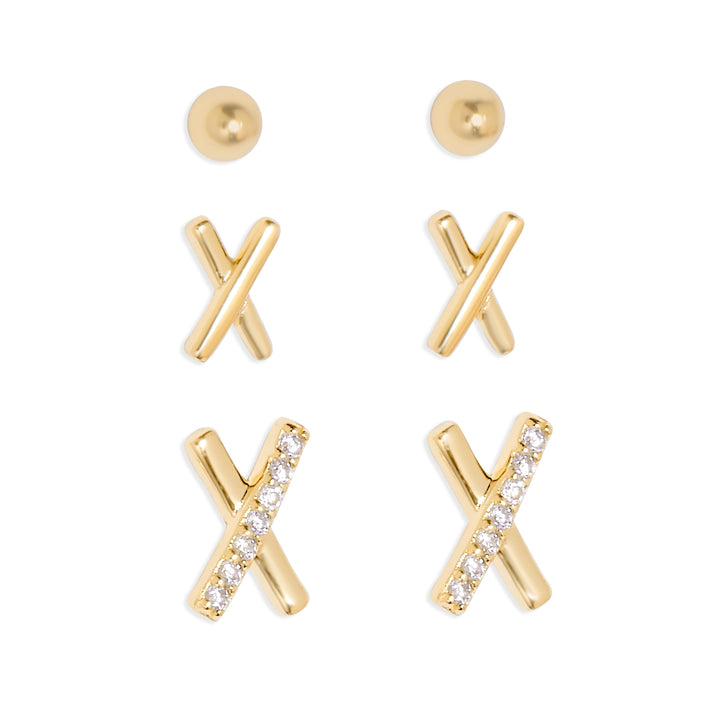 CZ X and Ball Earring Set